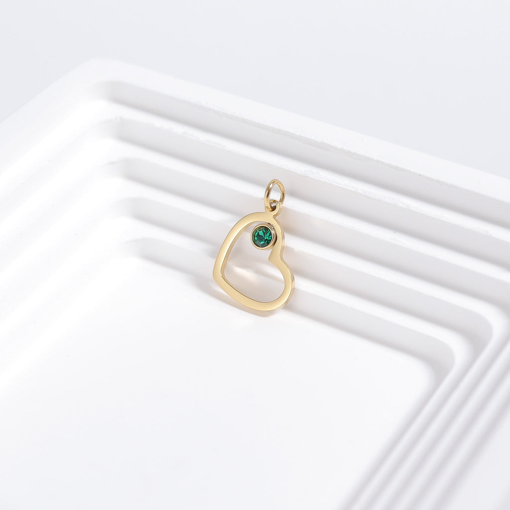 Birthstone Heart Charm – 18K Gold Plated Stainless Steel Cubic Zirconia Accent