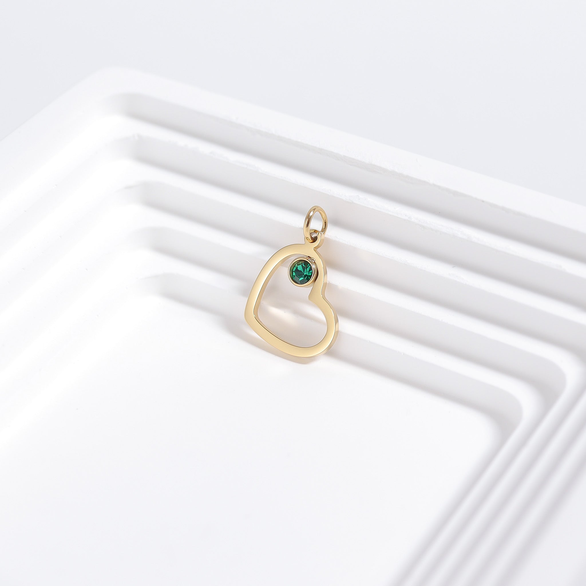 Birthstone Heart Charm – 18K Gold Plated Stainless Steel Cubic Zirconia Accent