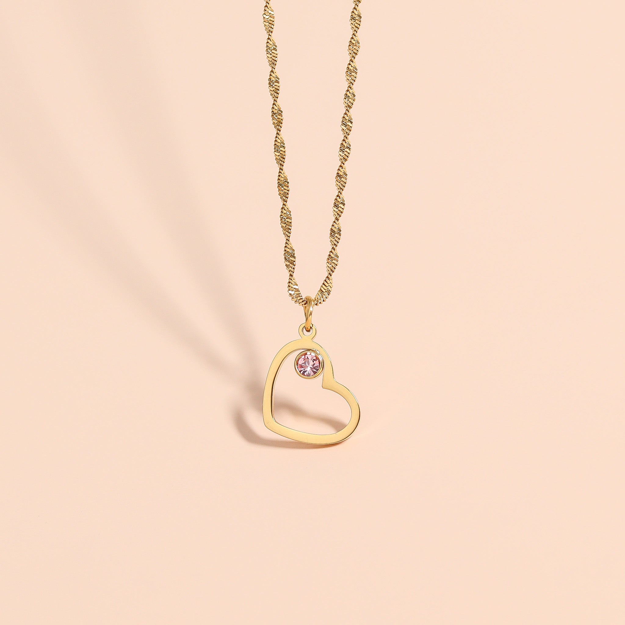 Birthstone Heart Charm – 18K Gold Plated Stainless Steel Cubic Zirconia Accent