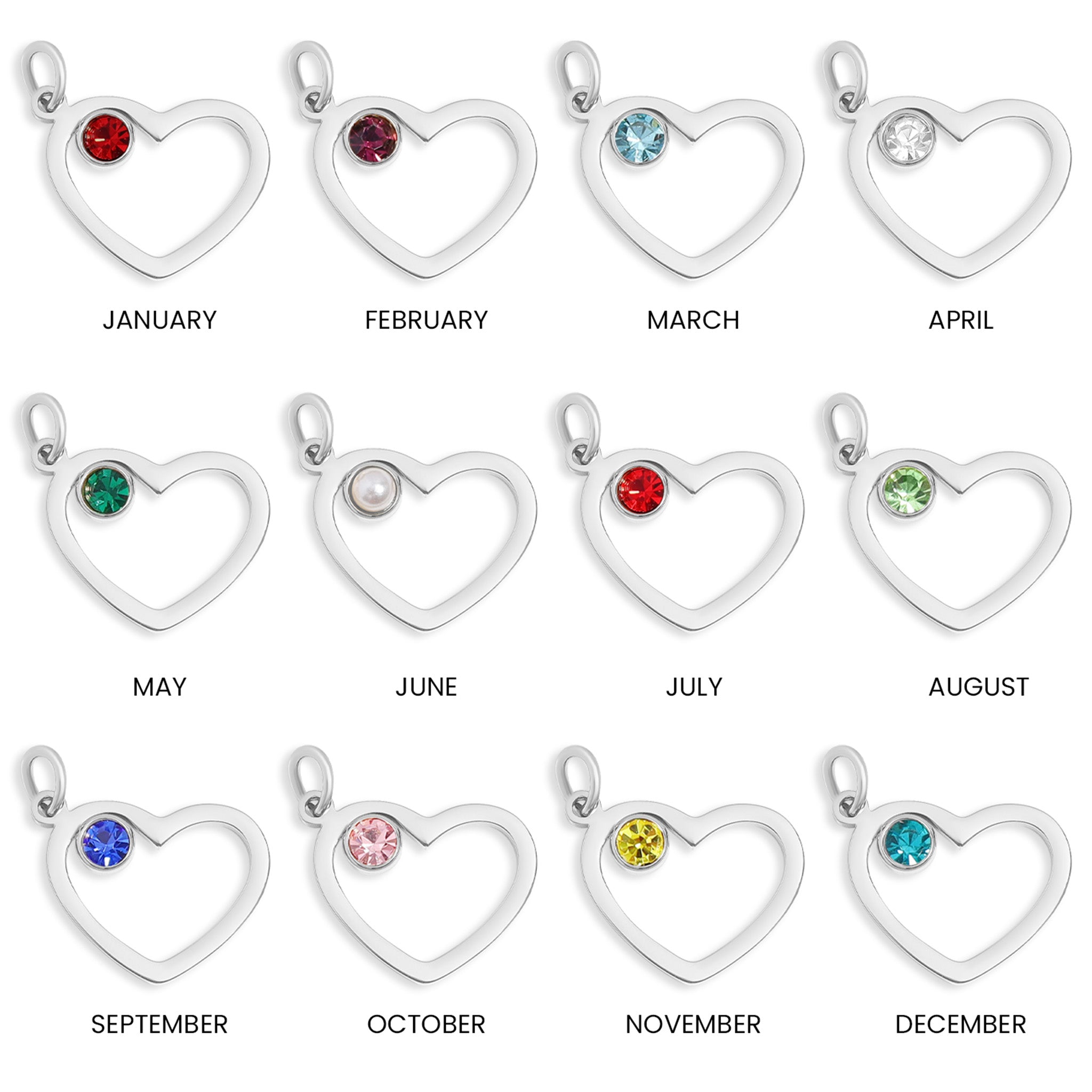 Birthstone Heart Charm – 18K Gold Plated Stainless Steel Cubic Zirconia Accent
