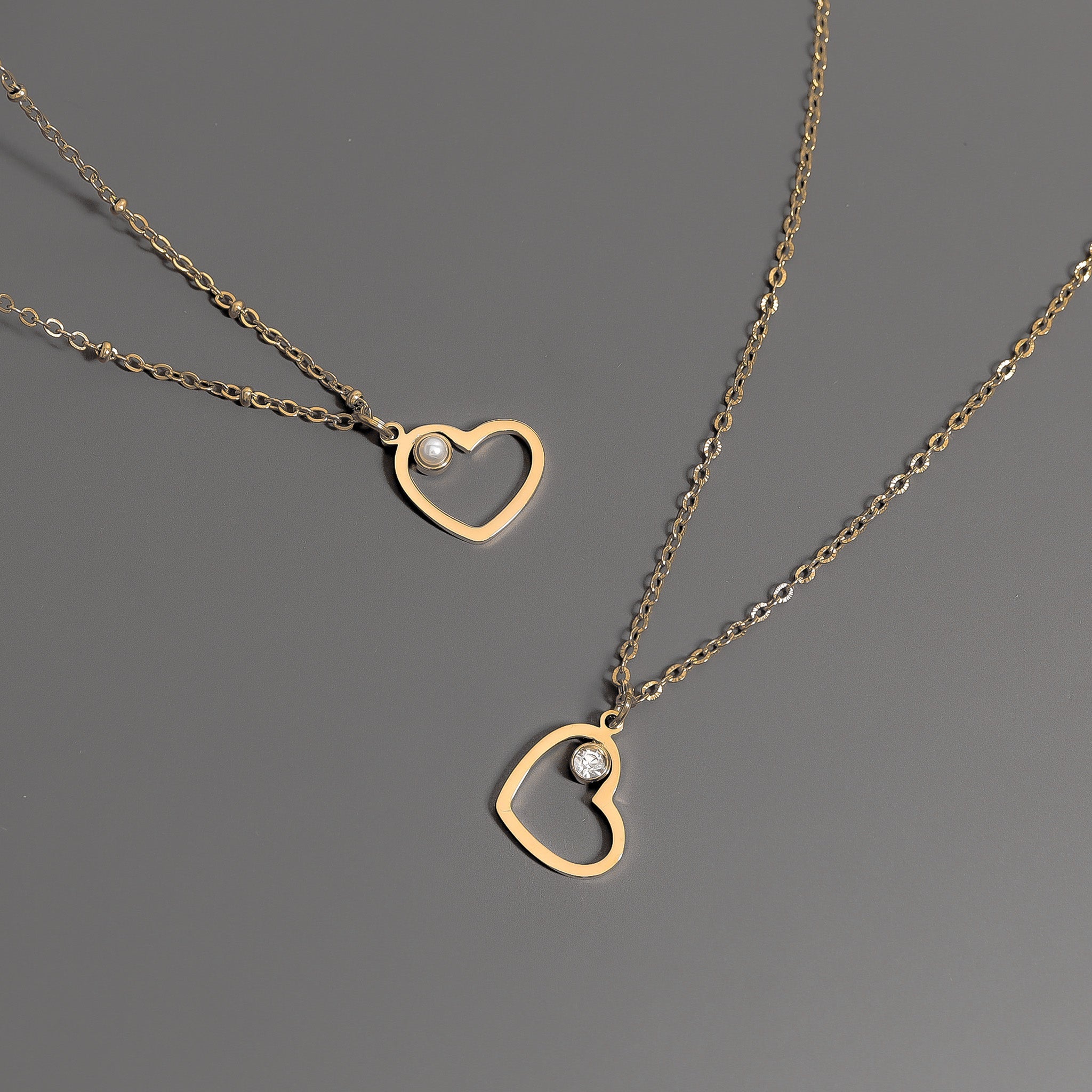 18K Gold Heart Charm Set – Hypoallergenic Stainless Steel Jewelry For Sensitive Skin