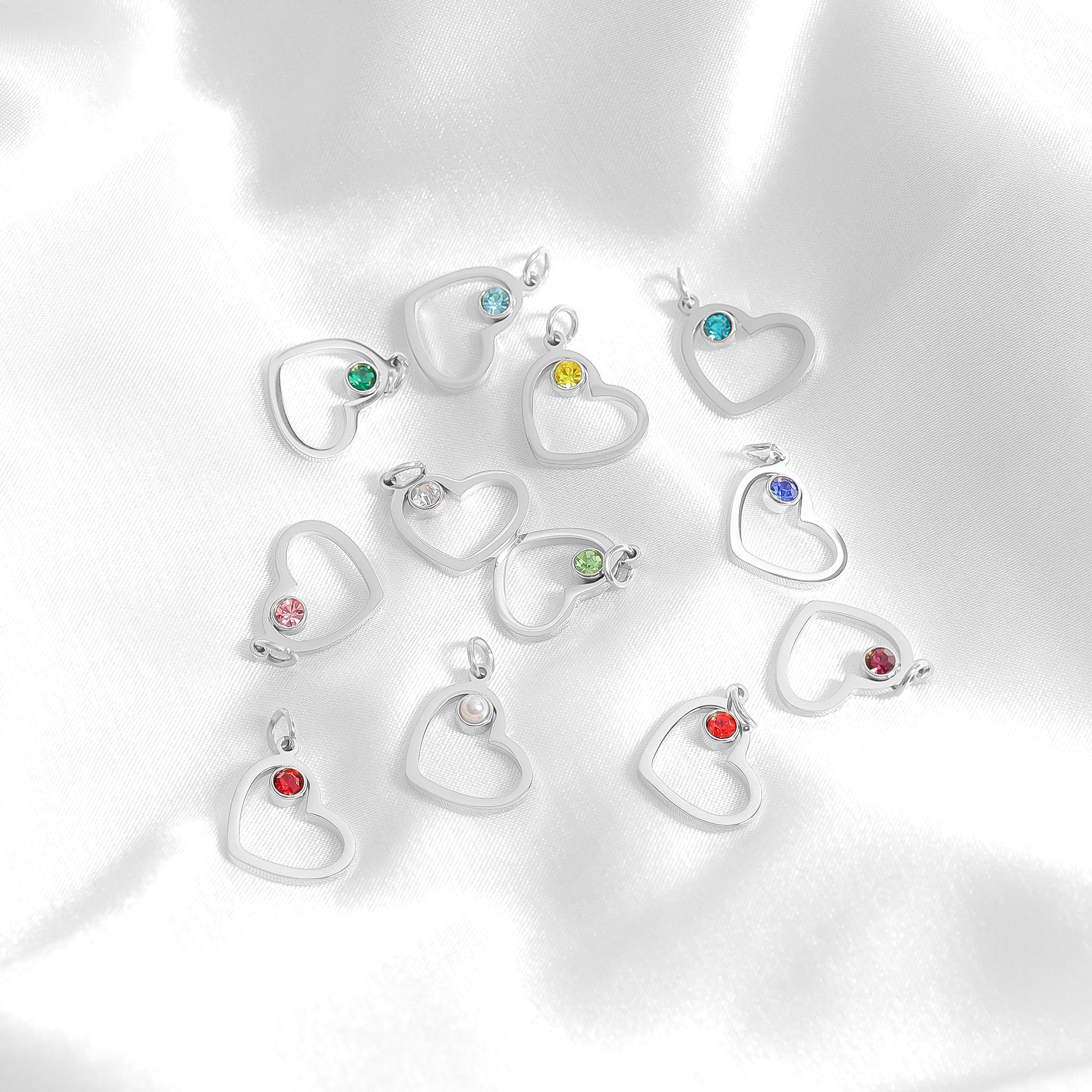 Birthstone Heart Charm – 18K Gold Plated Stainless Steel Cubic Zirconia Accent