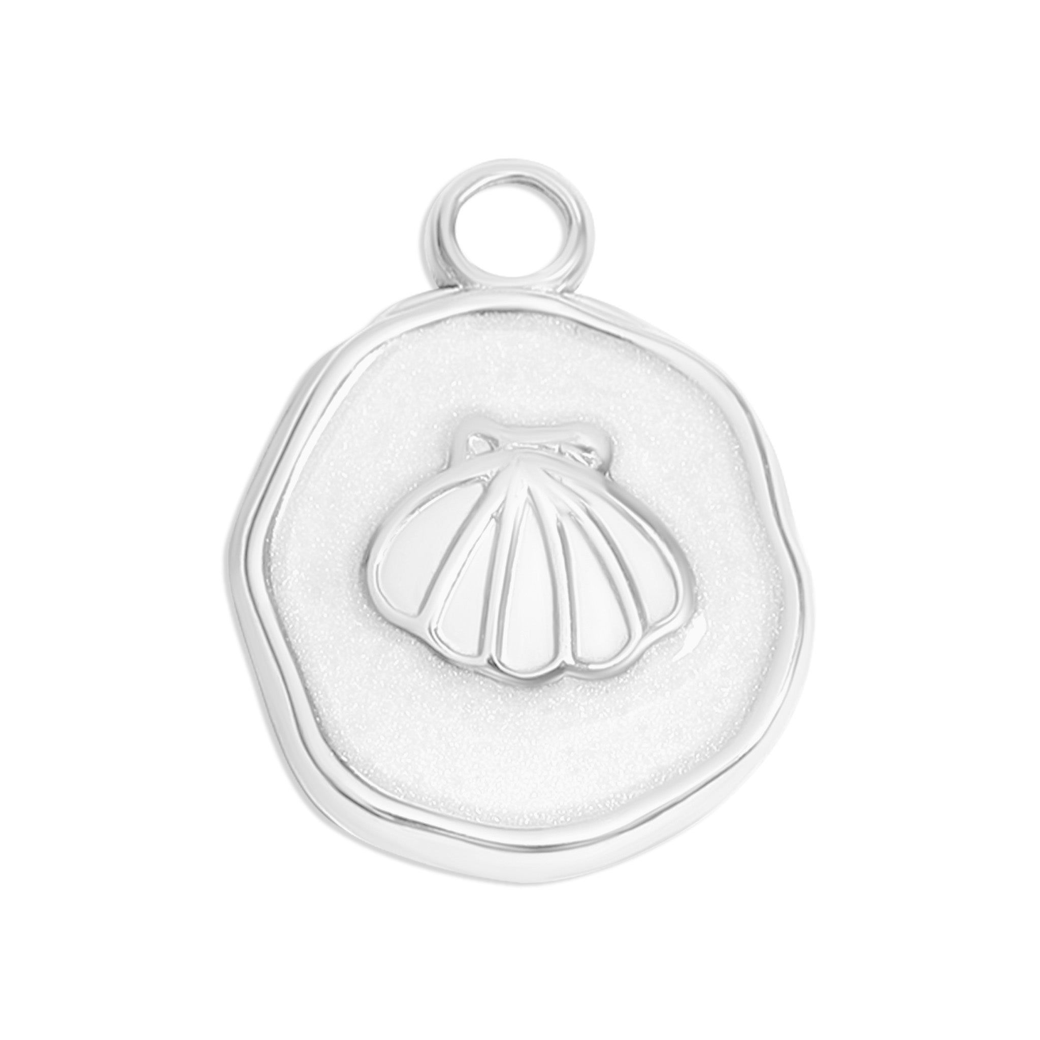 18K Gold Sea Shell Charm – White Epoxy Coastal Pendant | Hypoallergenic Accessory