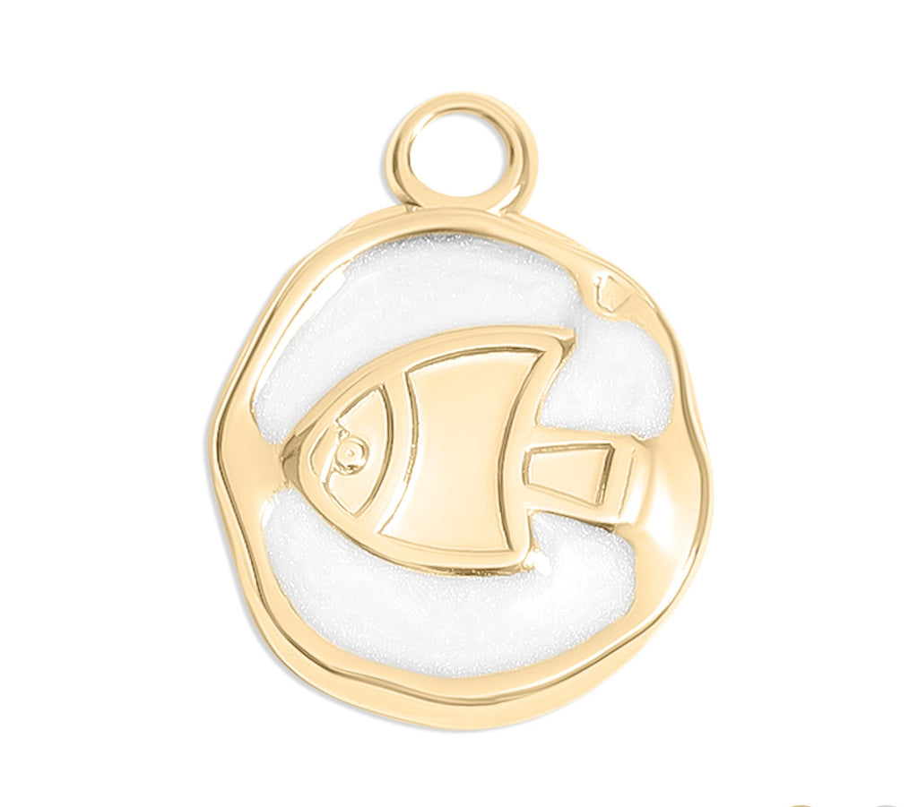 Gold Fish Charm – 18K Gold Pendant with White Epoxy | Waterproof Non-Tarnish Jewelry