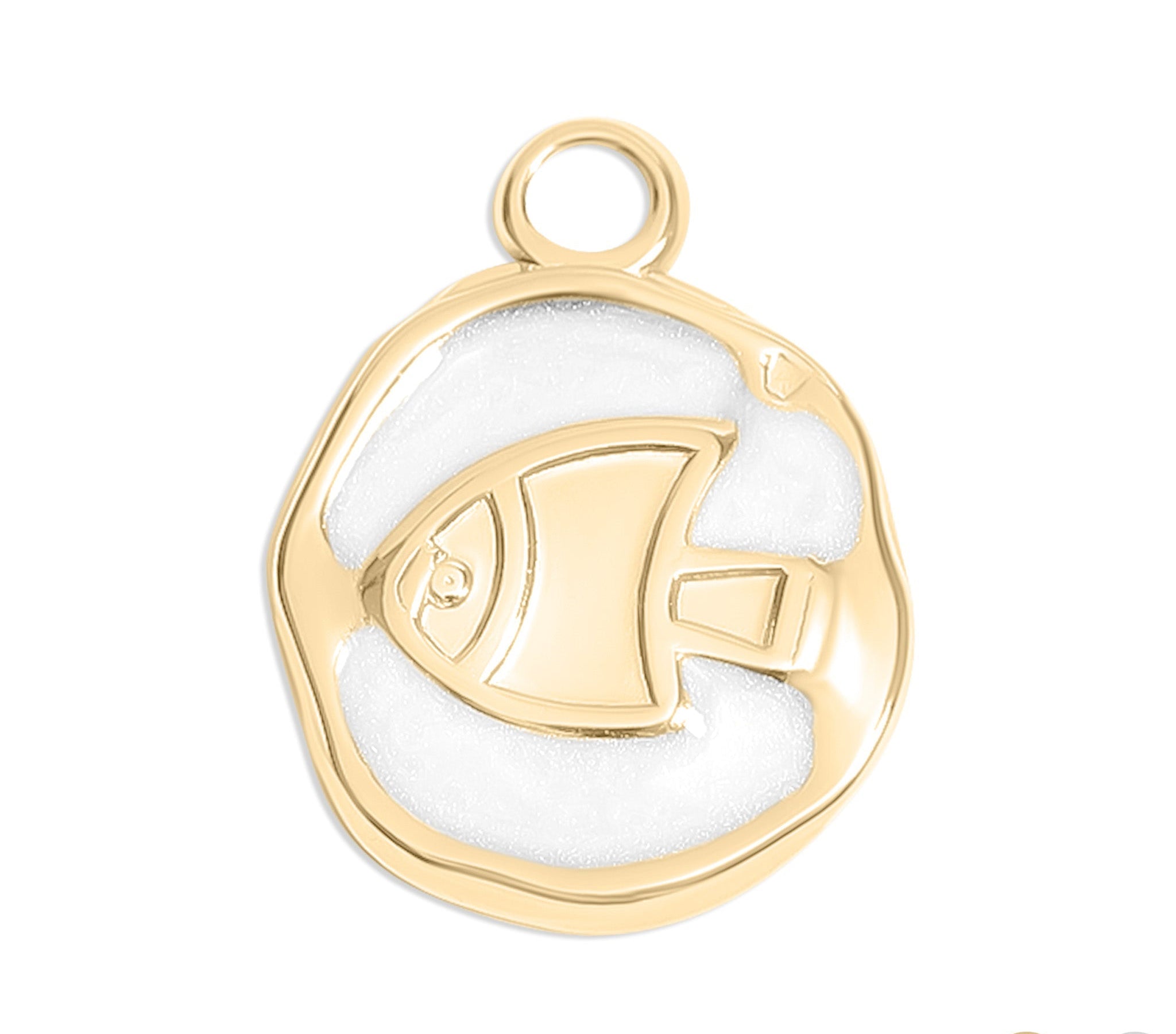 Gold Fish Charm – 18K Gold Pendant with White Epoxy | Waterproof Non-Tarnish Jewelry