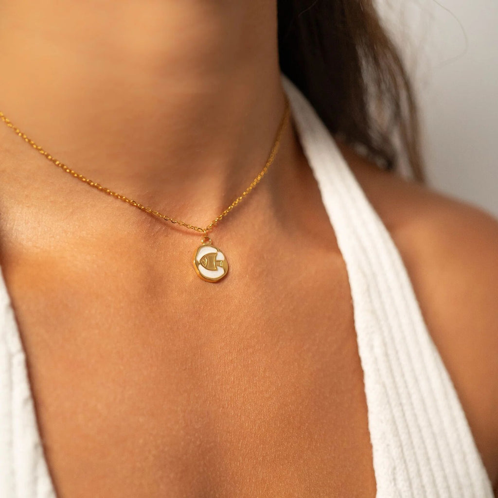 Gold Fish Charm – 18K Gold Pendant with White Epoxy | Waterproof Non-Tarnish Jewelry