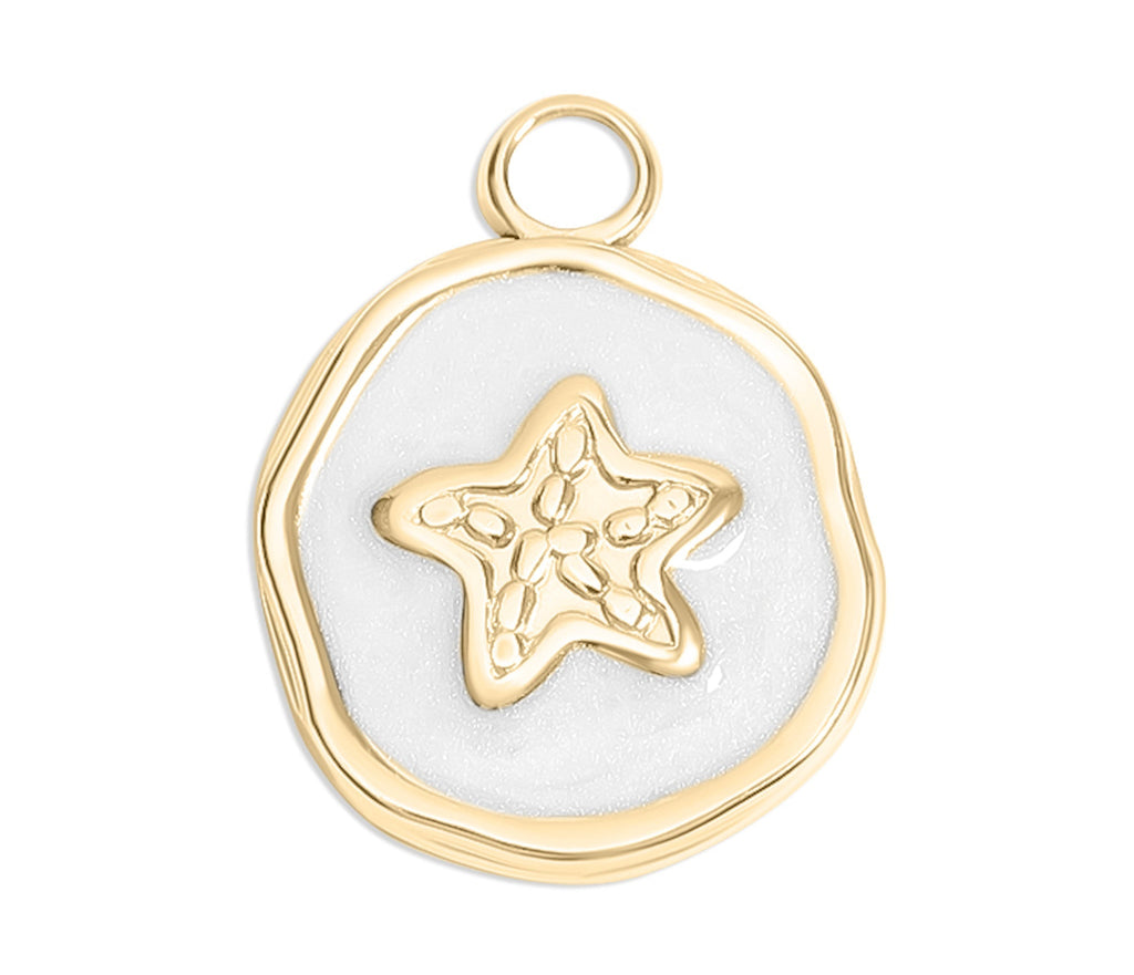 Starfish Charm – Gold Plated Pendant with White Epoxy | Nautical Jewelry Accessory
