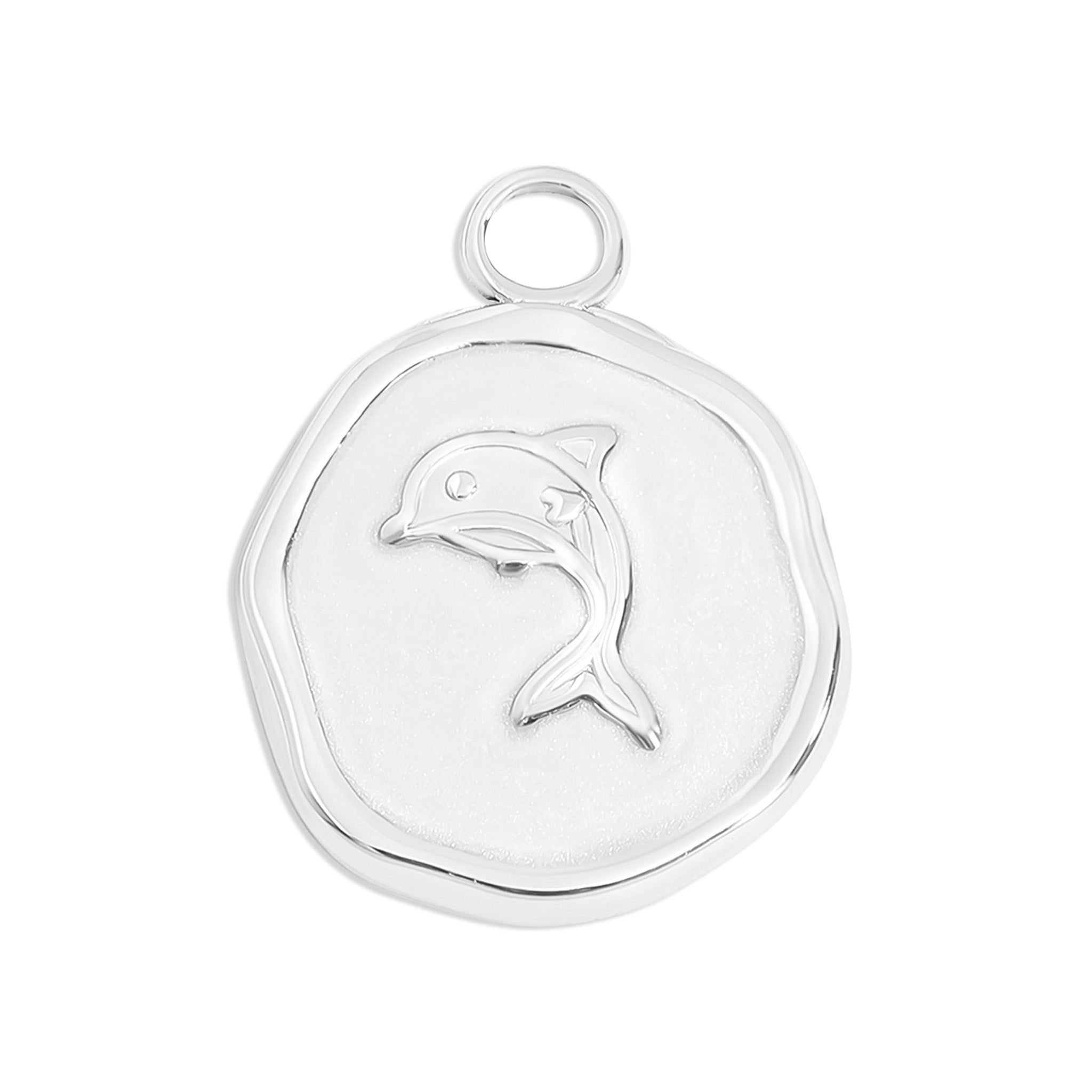 18K Gold Dolphin Charm – Waterproof White Epoxy Nautical Jewelry Pendant