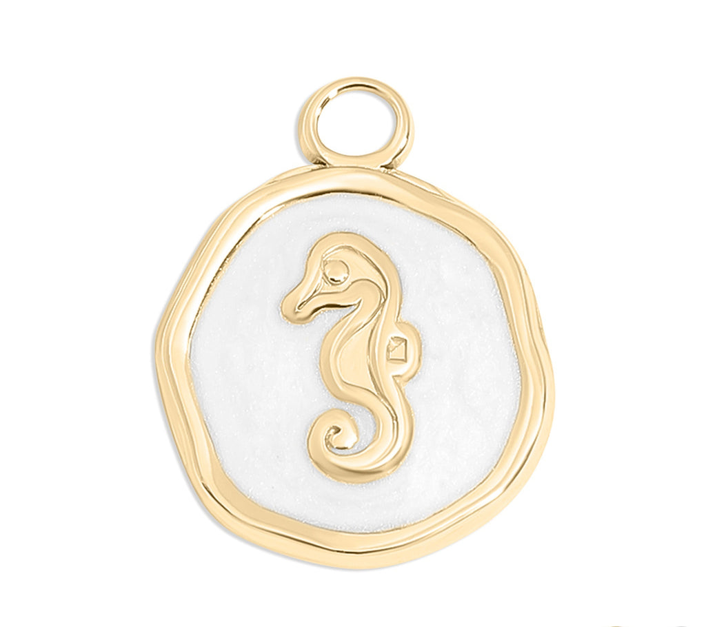 Seahorse Epoxy Charm – 18K Gold Plated Nautical Jewelry Pendant, Waterproof Design