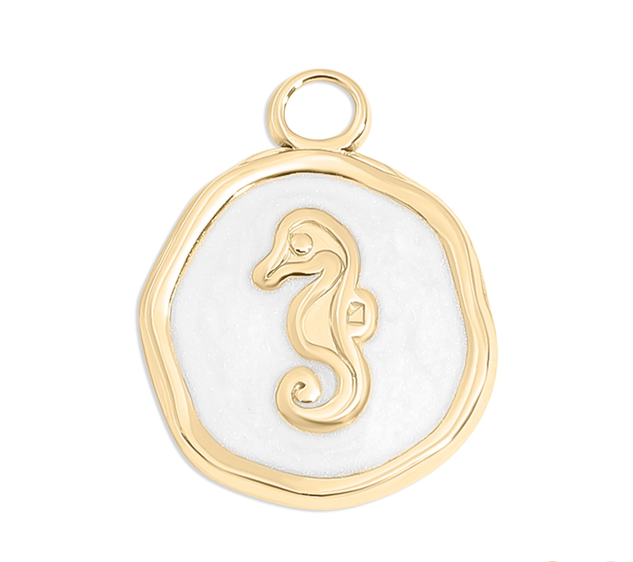 Seahorse Epoxy Charm – 18K Gold Plated Nautical Jewelry Pendant, Waterproof Design