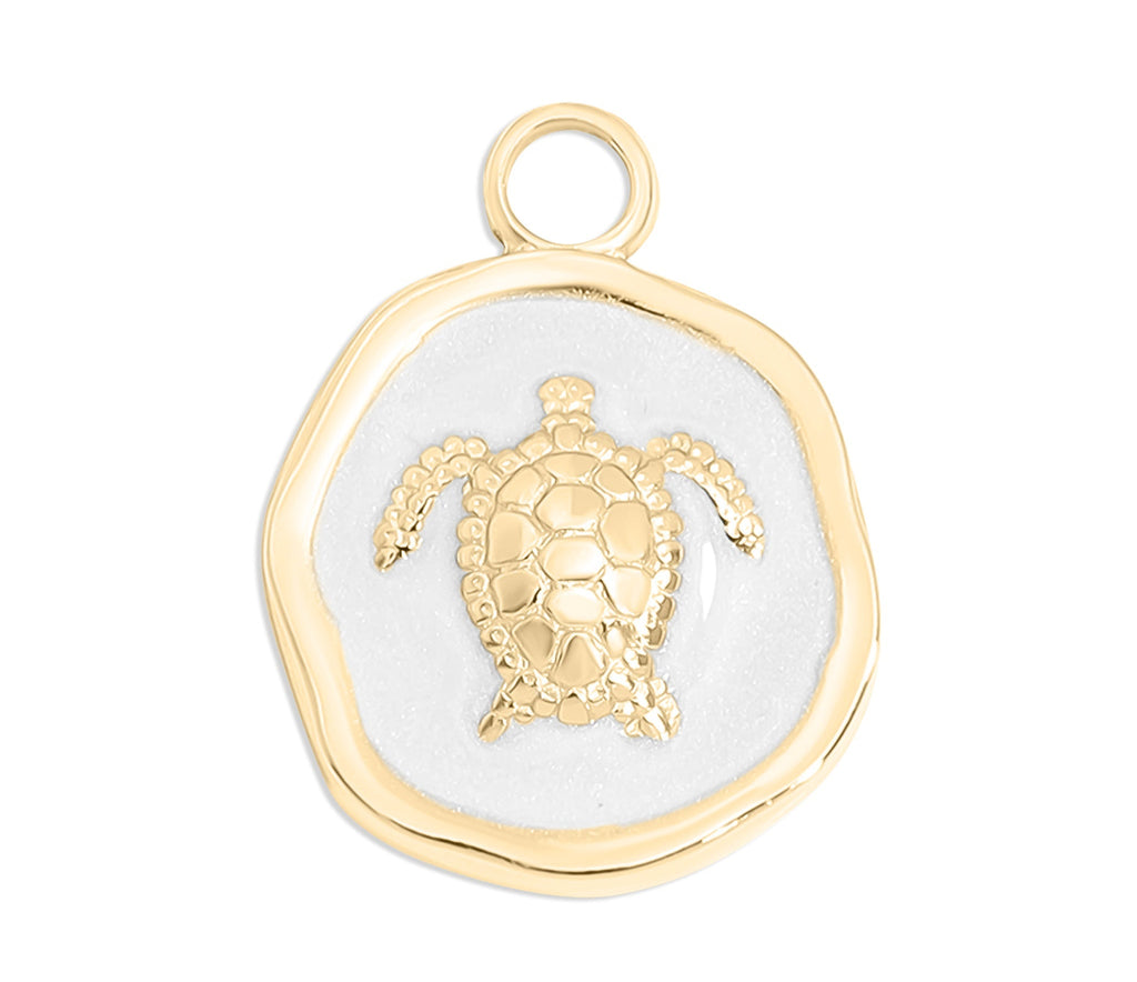 Sea Turtle Charm – 18K Gold Nautical Pendant with White Epoxy Waterproof Jewelry