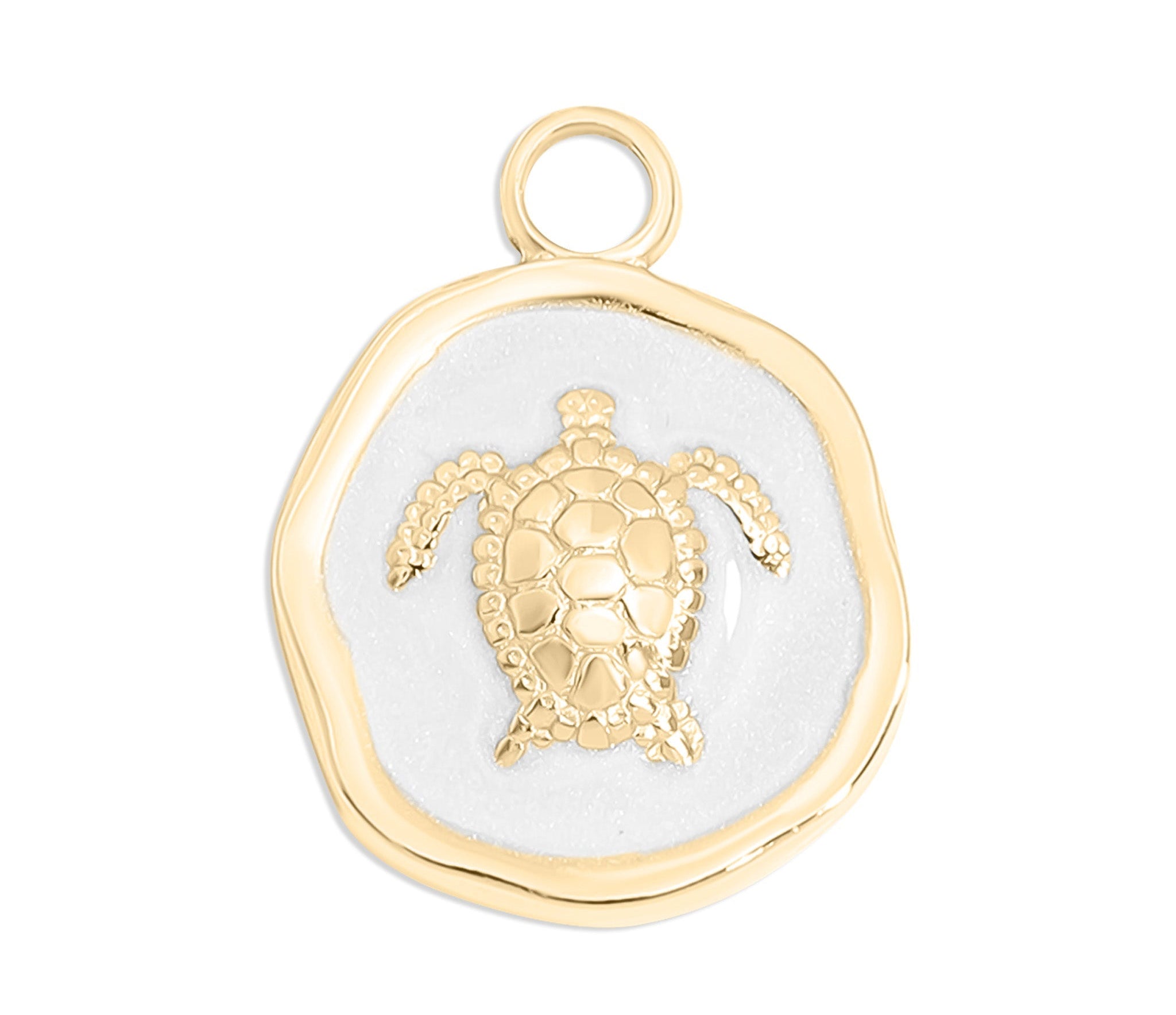 Sea Turtle Charm – 18K Gold Nautical Pendant with White Epoxy Waterproof Jewelry