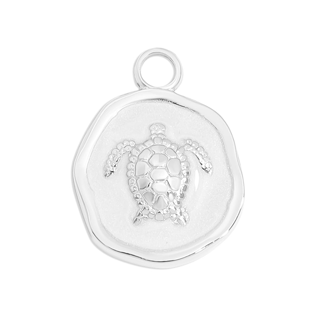 Sea Turtle Charm – 18K Gold Nautical Pendant with White Epoxy Waterproof Jewelry