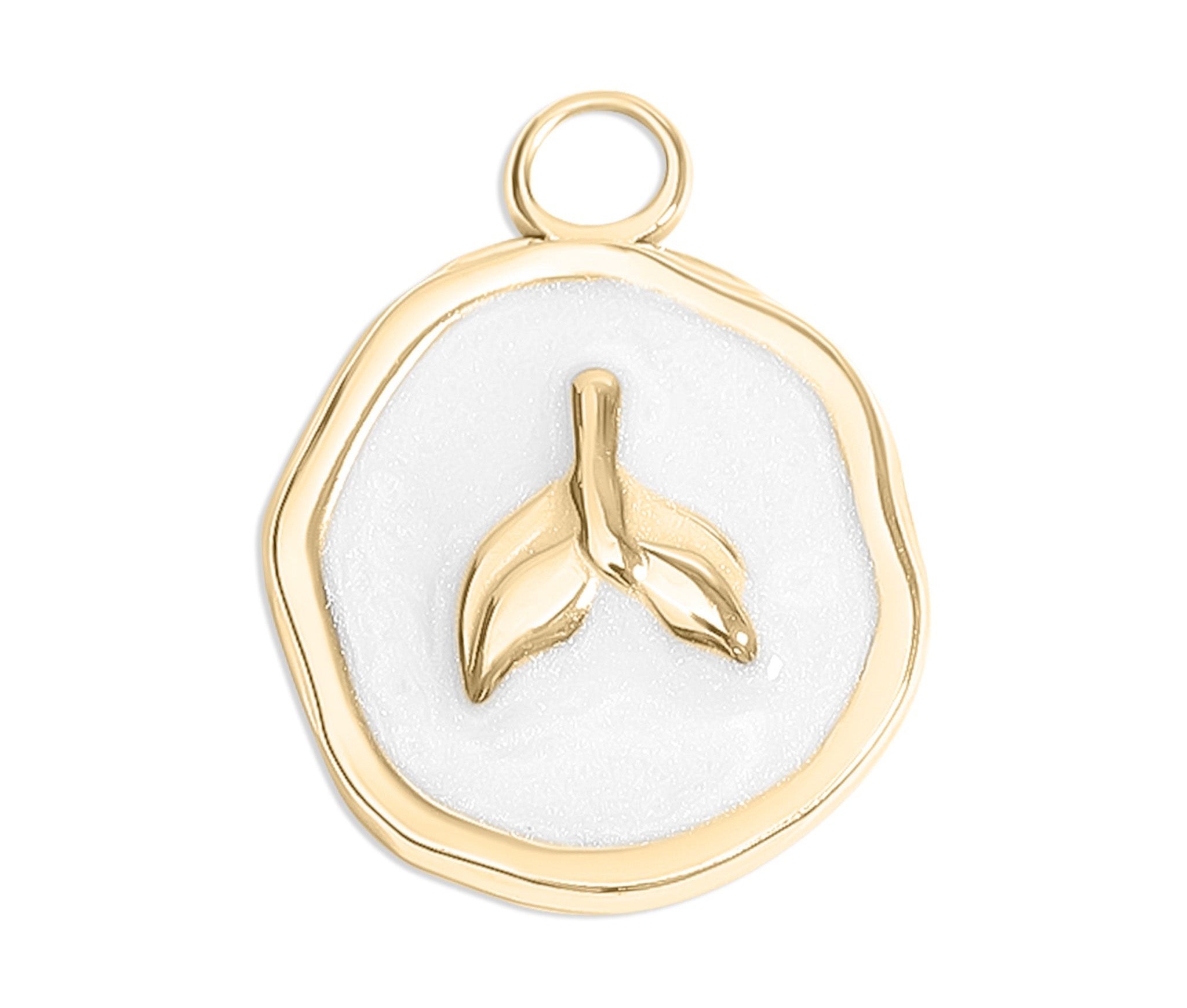 Whale Tail Charm – 18K Gold Pendant with White Epoxy | Nautical Ocean Jewelry