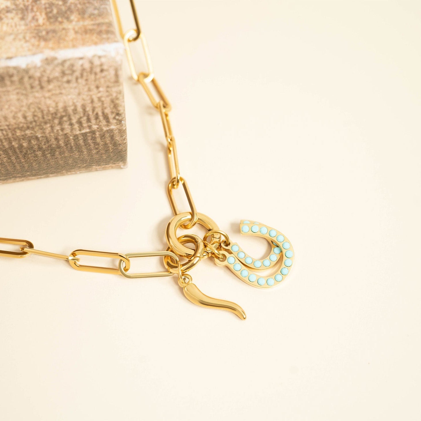 Italian Horn Charm - 18K Gold Jewelry Accent | Stainless Steel Good Luck Pendant