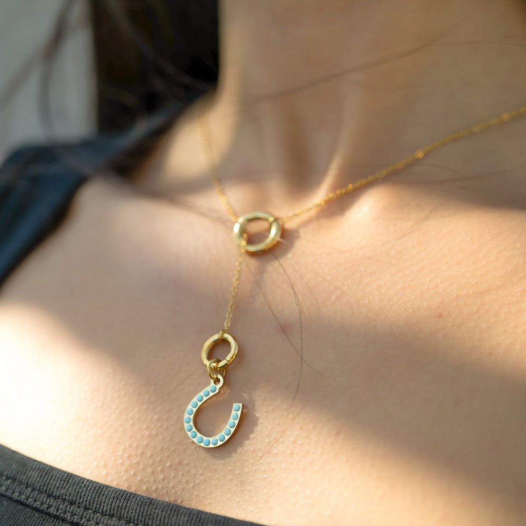 Horseshoe Charm – 18K Gold Stainless Steel Pendant With Turquoise Stone Accent