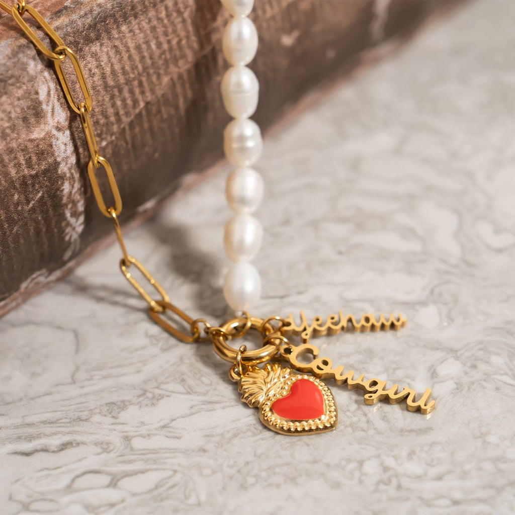 18K Gold Heart Charm – Red Enamel Stainless Steel Non Tarnish Jewelry Gift