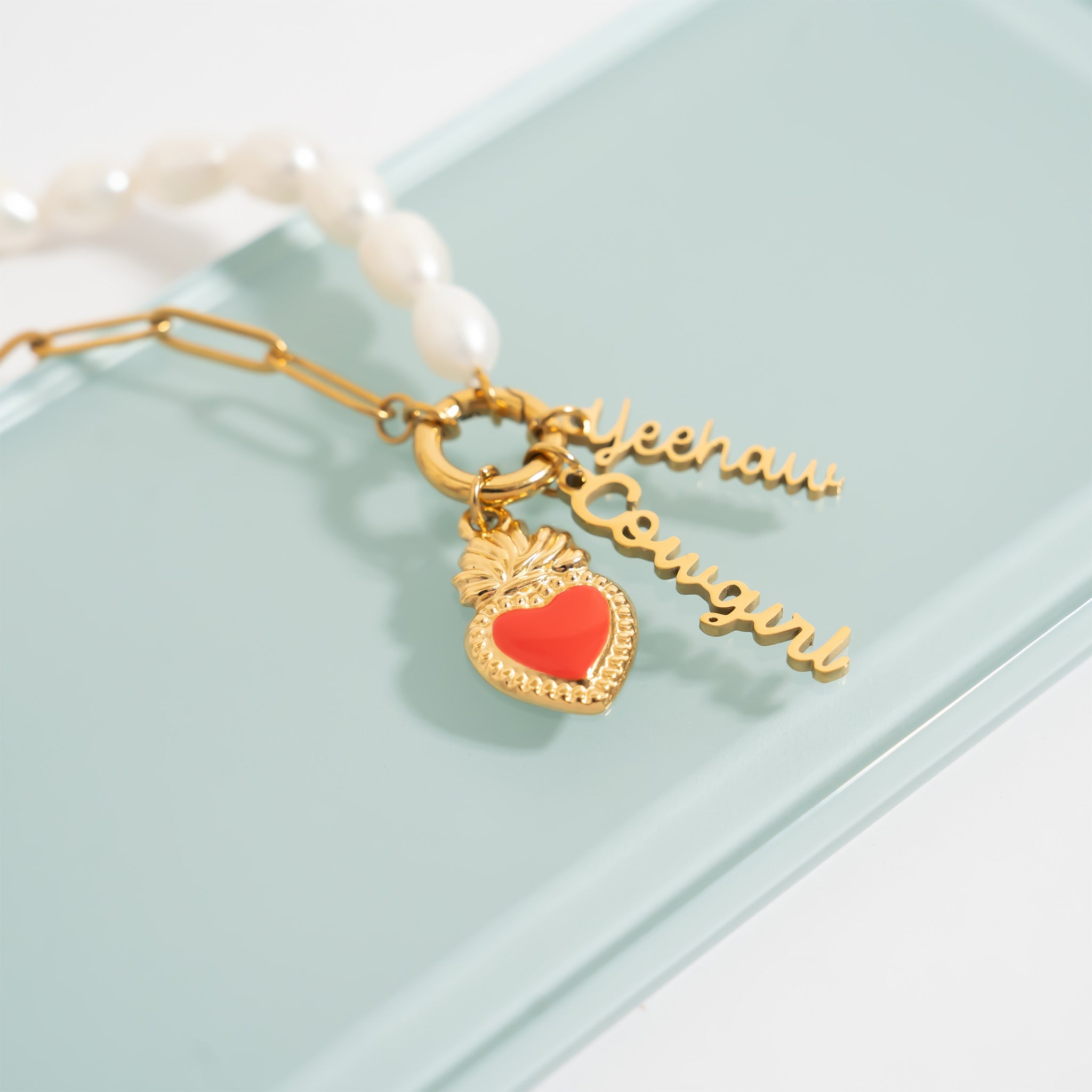 18K Gold Heart Charm – Red Enamel Stainless Steel Non Tarnish Jewelry Gift