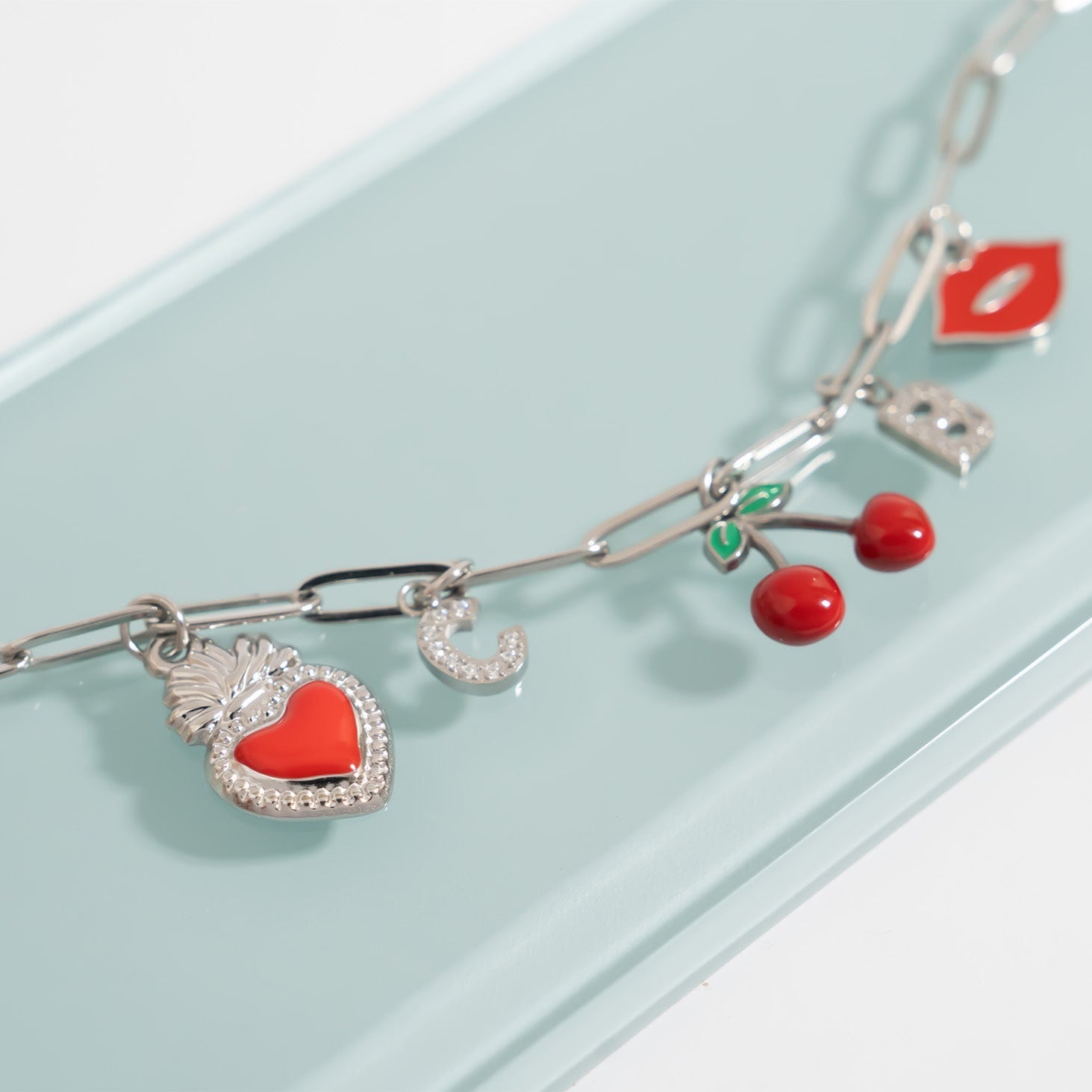 18K Gold Heart Charm – Red Enamel Stainless Steel Non Tarnish Jewelry Gift
