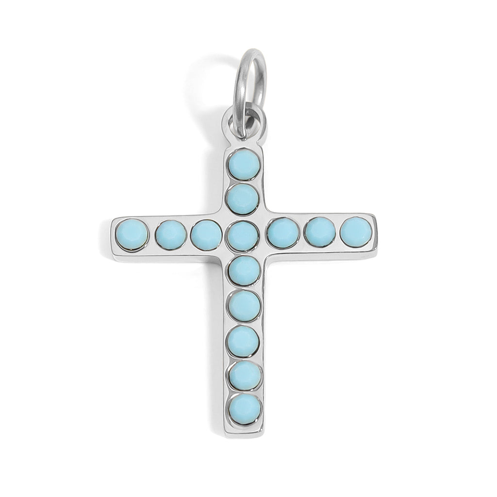 Gold Cross Charm – 18K Gold Pendant with Turquoise Stone | Hypoallergenic Stainless Steel