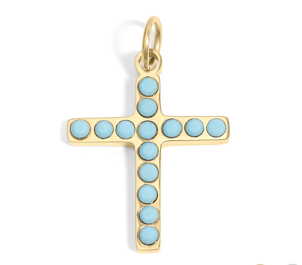 Gold Cross Charm – 18K Gold Pendant with Turquoise Stone | Hypoallergenic Stainless Steel
