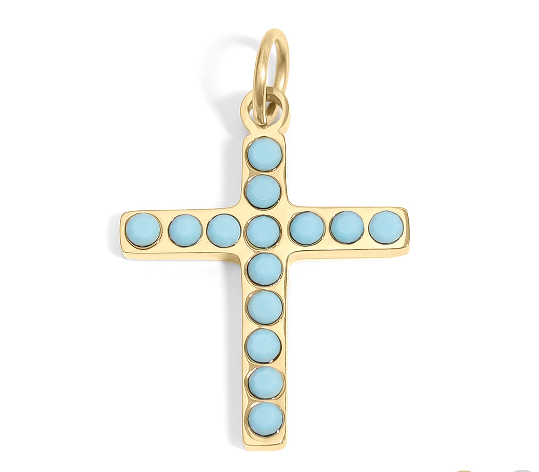 Gold Cross Charm – 18K Gold Pendant with Turquoise Stone | Hypoallergenic Stainless Steel