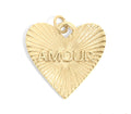 Heart Charm 18K Gold Sunburst Pendant – Love Engraved Stainless Steel Jewelry