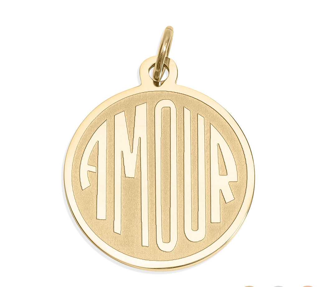 Gold Amour Charm – 18K Gold Plated Round Pendant With Love Symbol Design