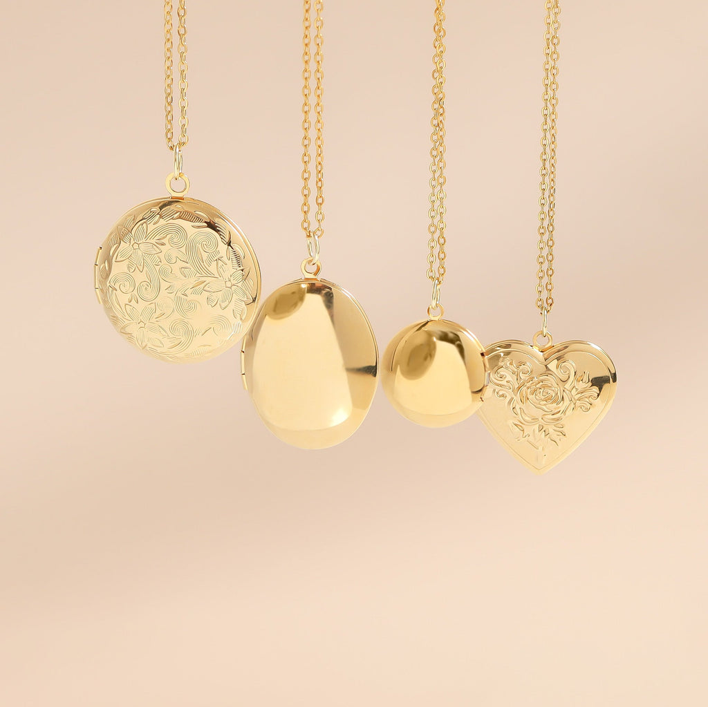 Gold Floral Locket – 18K Gold Jewelry | Round Keepsake Pendant, Hypoallergenic Charm