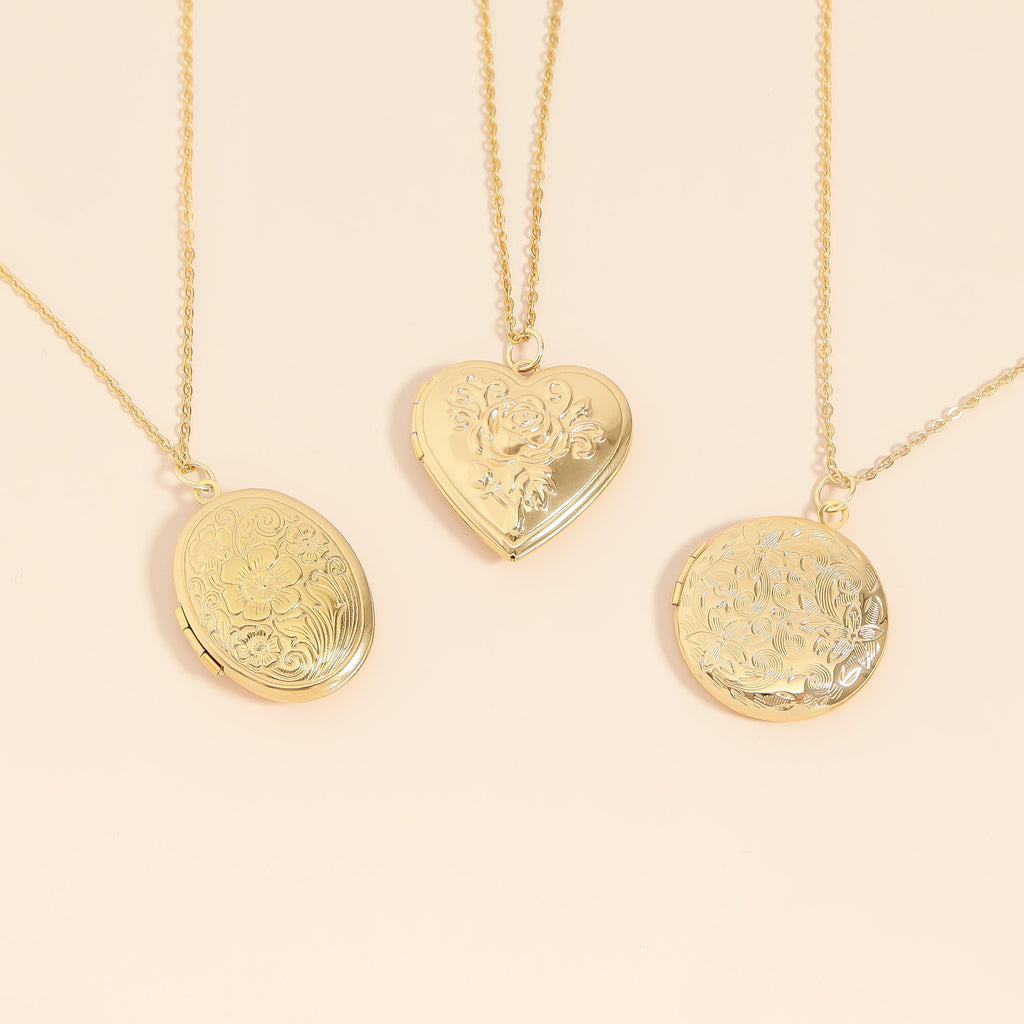 Gold Floral Locket – 18K Gold Jewelry | Round Keepsake Pendant, Hypoallergenic Charm