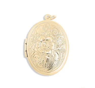 18K Gold PVD Stainless Steel Textured Oval Locket