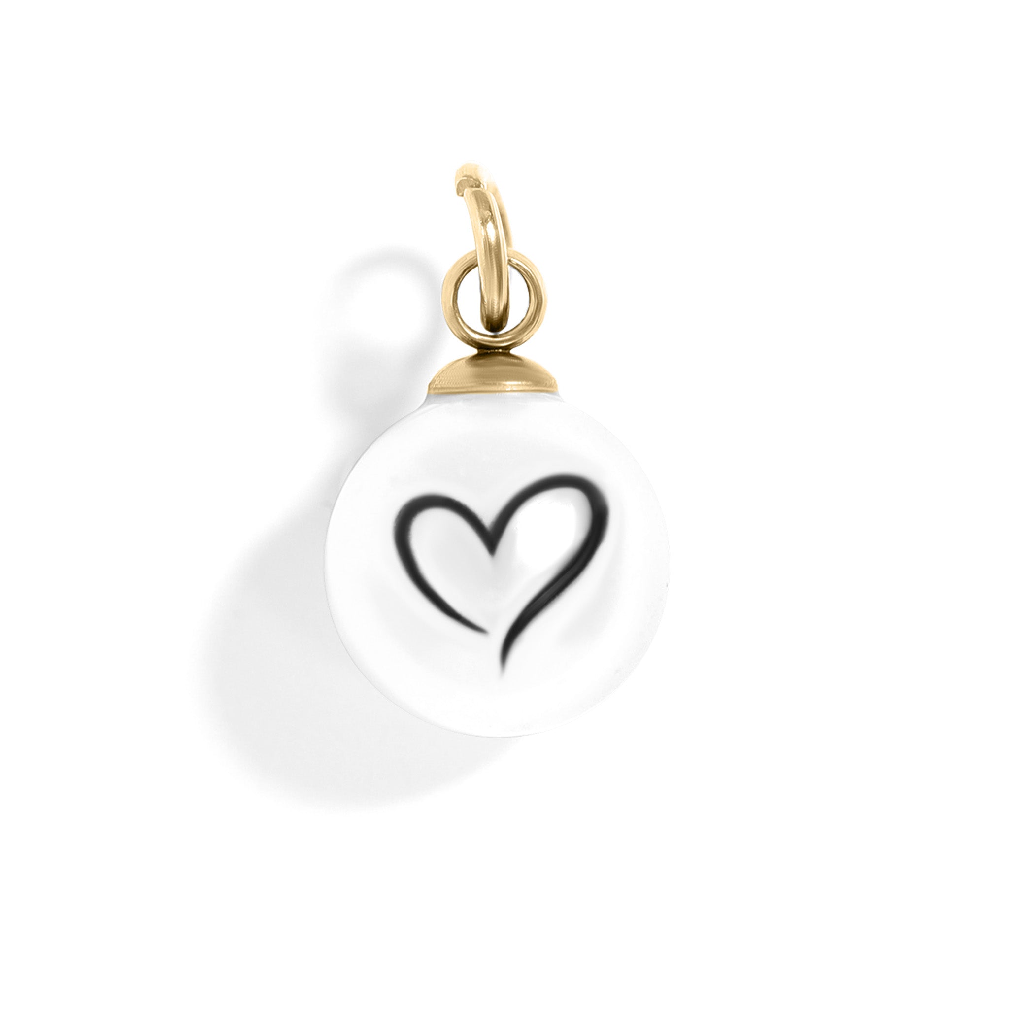 18K Gold Pearl Charm – Stainless Steel Heart Pendant With Engraved Design