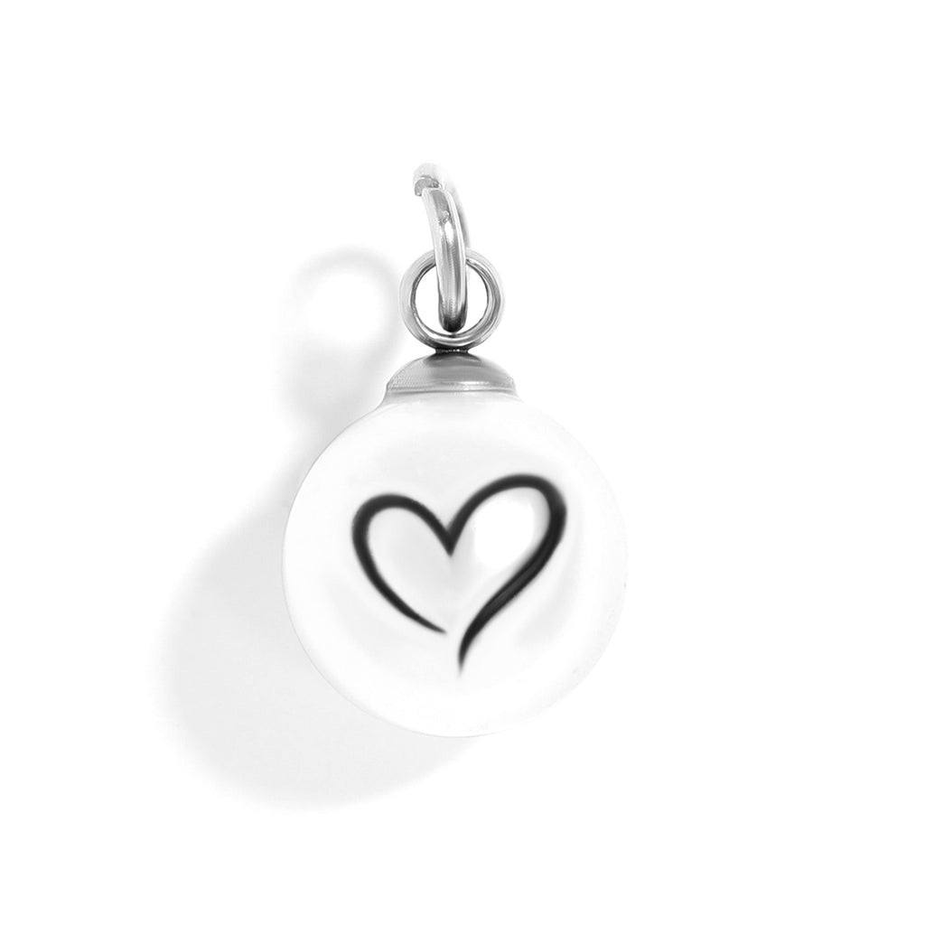18K Gold Pearl Charm – Stainless Steel Heart Pendant With Engraved Design