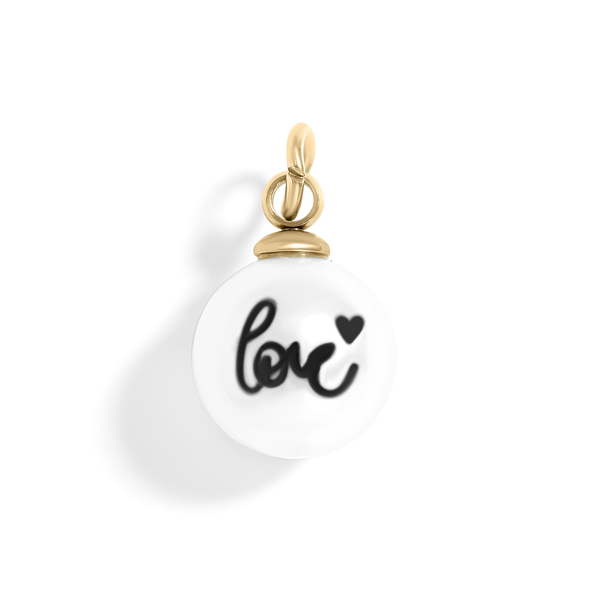 18K Gold Pearl Charm – Engraved Love Pendant Stainless Steel 8mm Accessory