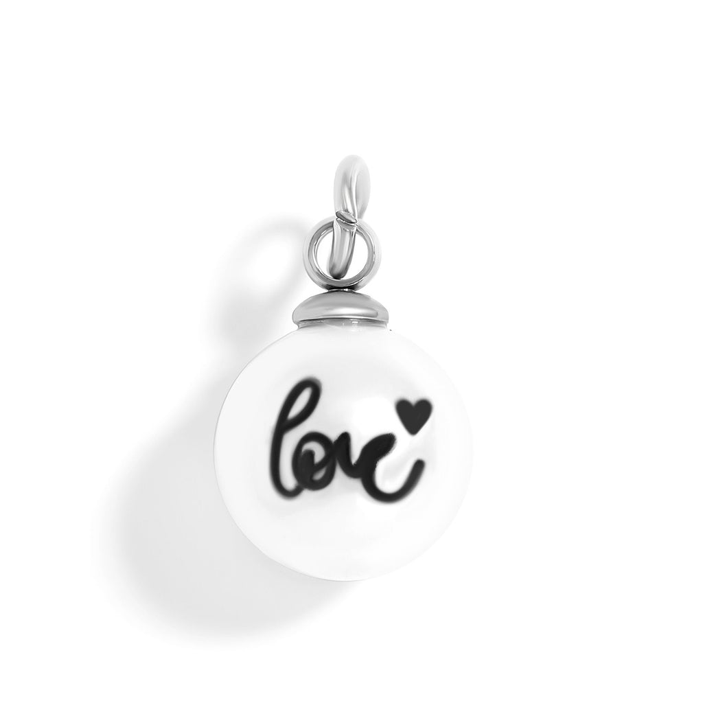 18K Gold Pearl Charm – Engraved Love Pendant Stainless Steel 8mm Accessory
