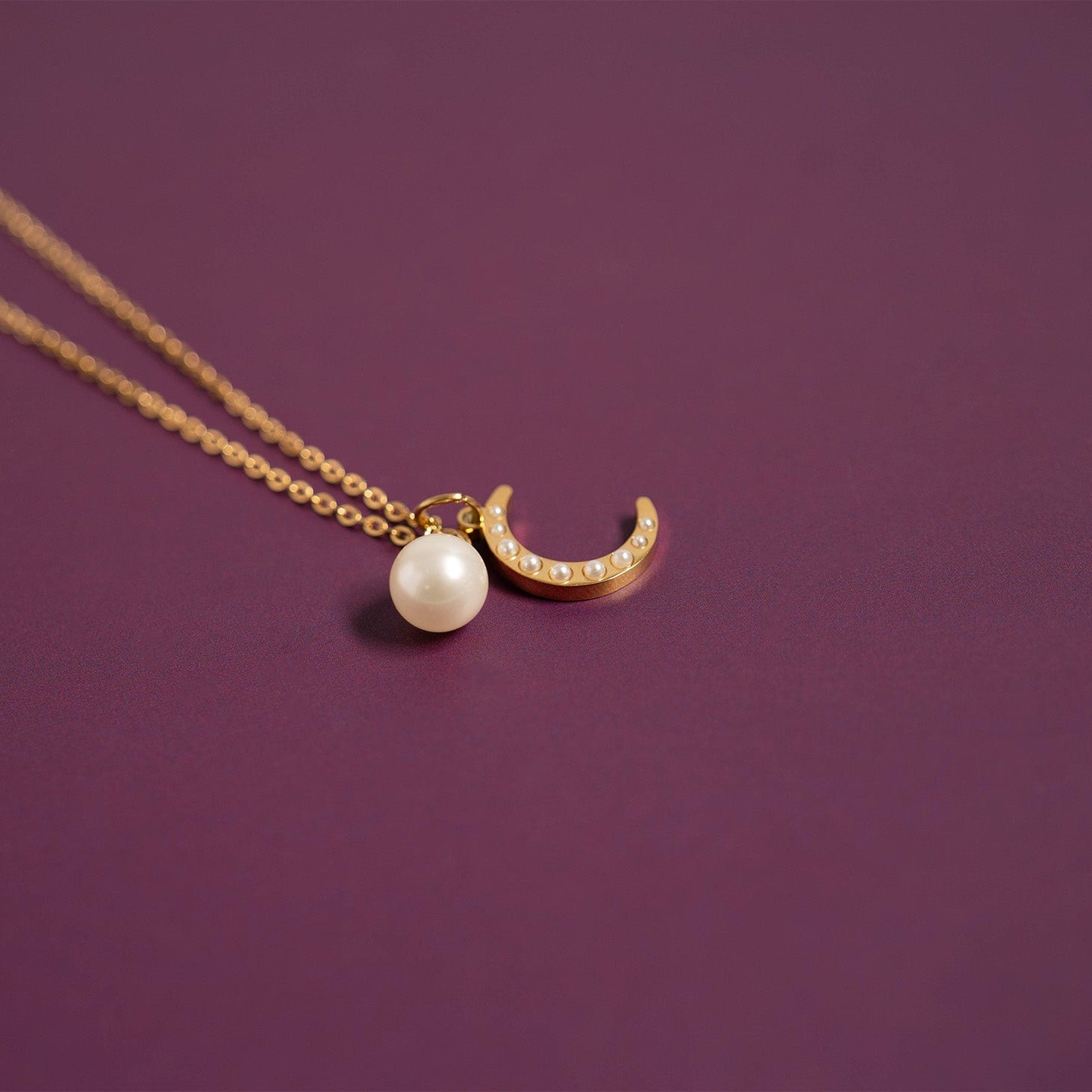 Gold Pearl Moon Charm – 18K Gold Pendant | Stainless Steel Crescent Jewelry