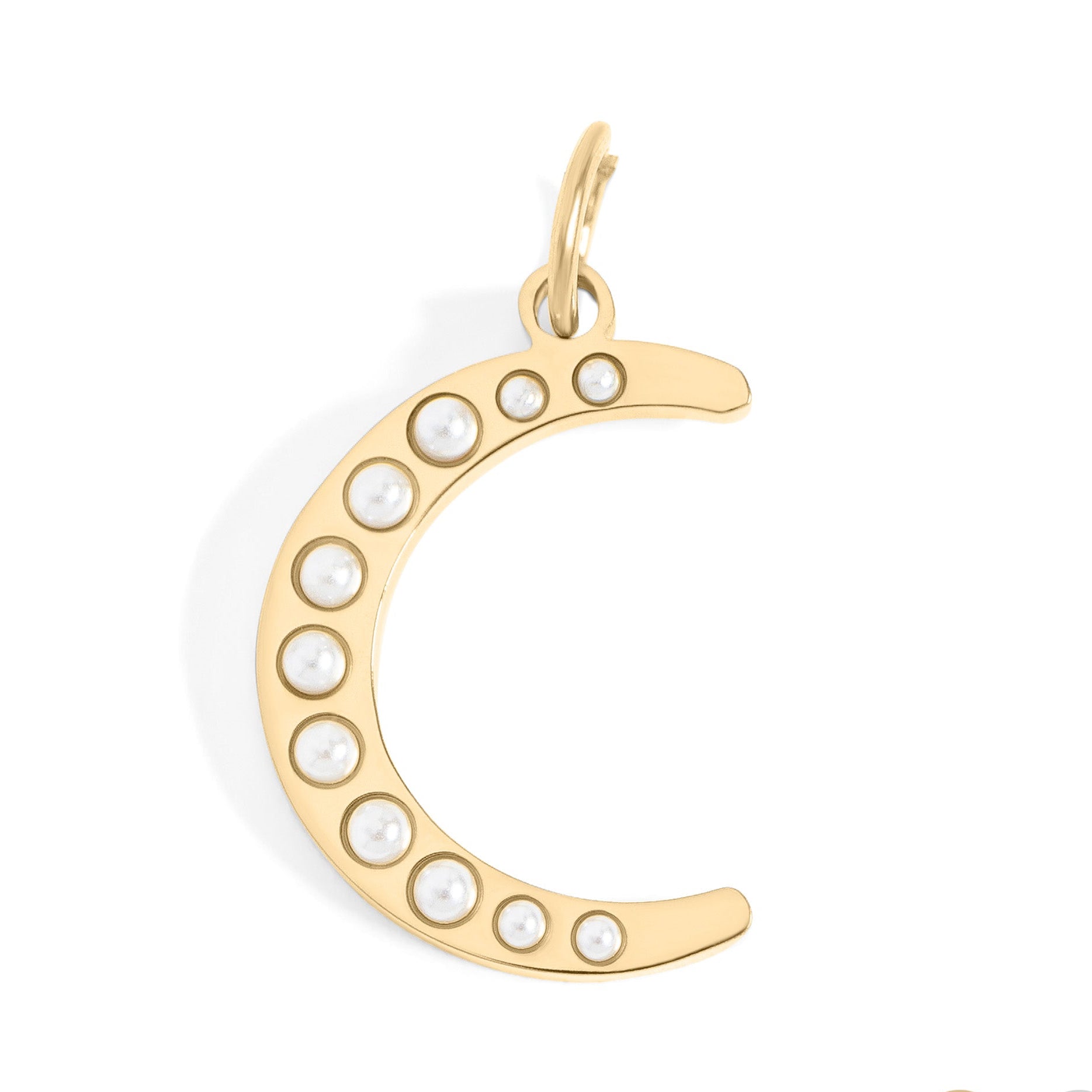 Gold Pearl Moon Charm – 18K Gold Pendant | Stainless Steel Crescent Jewelry