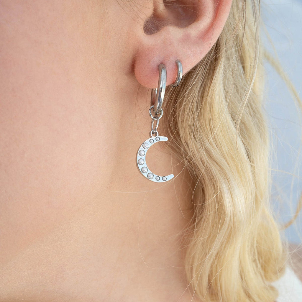 Gold Pearl Moon Charm – 18K Gold Pendant | Stainless Steel Crescent Jewelry