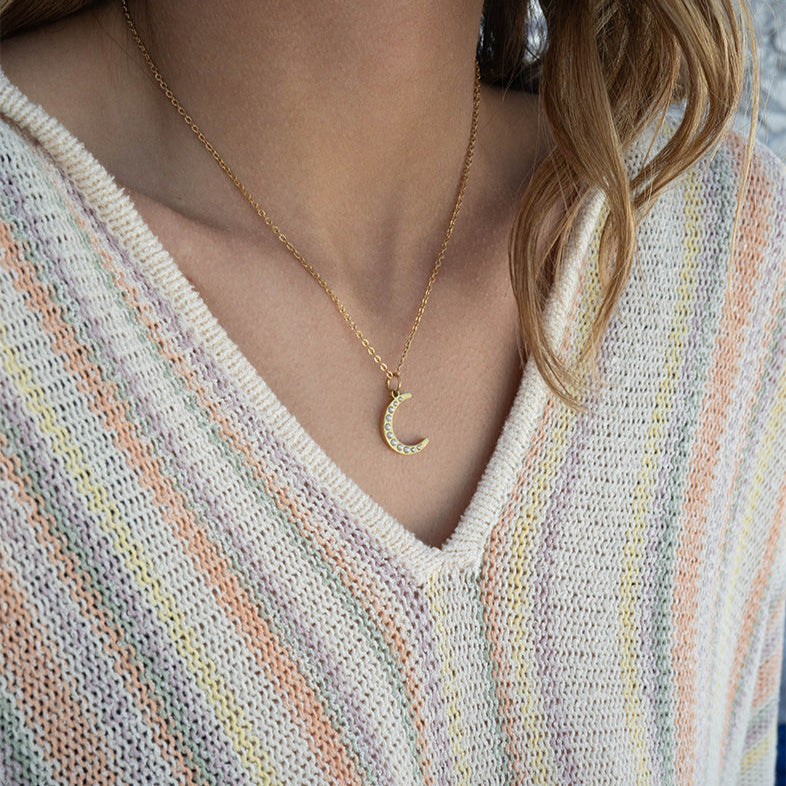 Gold Pearl Moon Charm – 18K Gold Pendant | Stainless Steel Crescent Jewelry