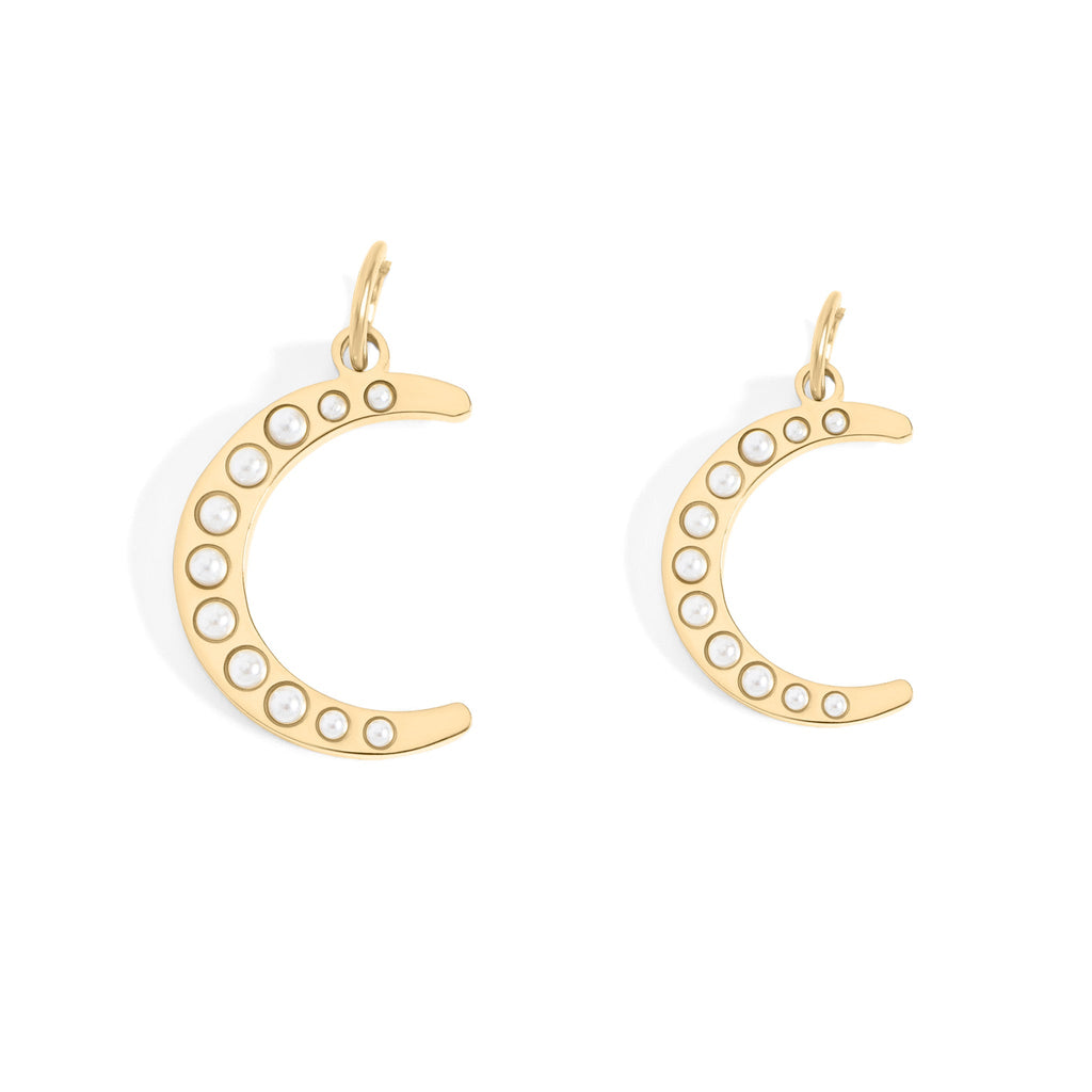 Gold Pearl Moon Charm – 18K Gold Pendant | Stainless Steel Crescent Jewelry