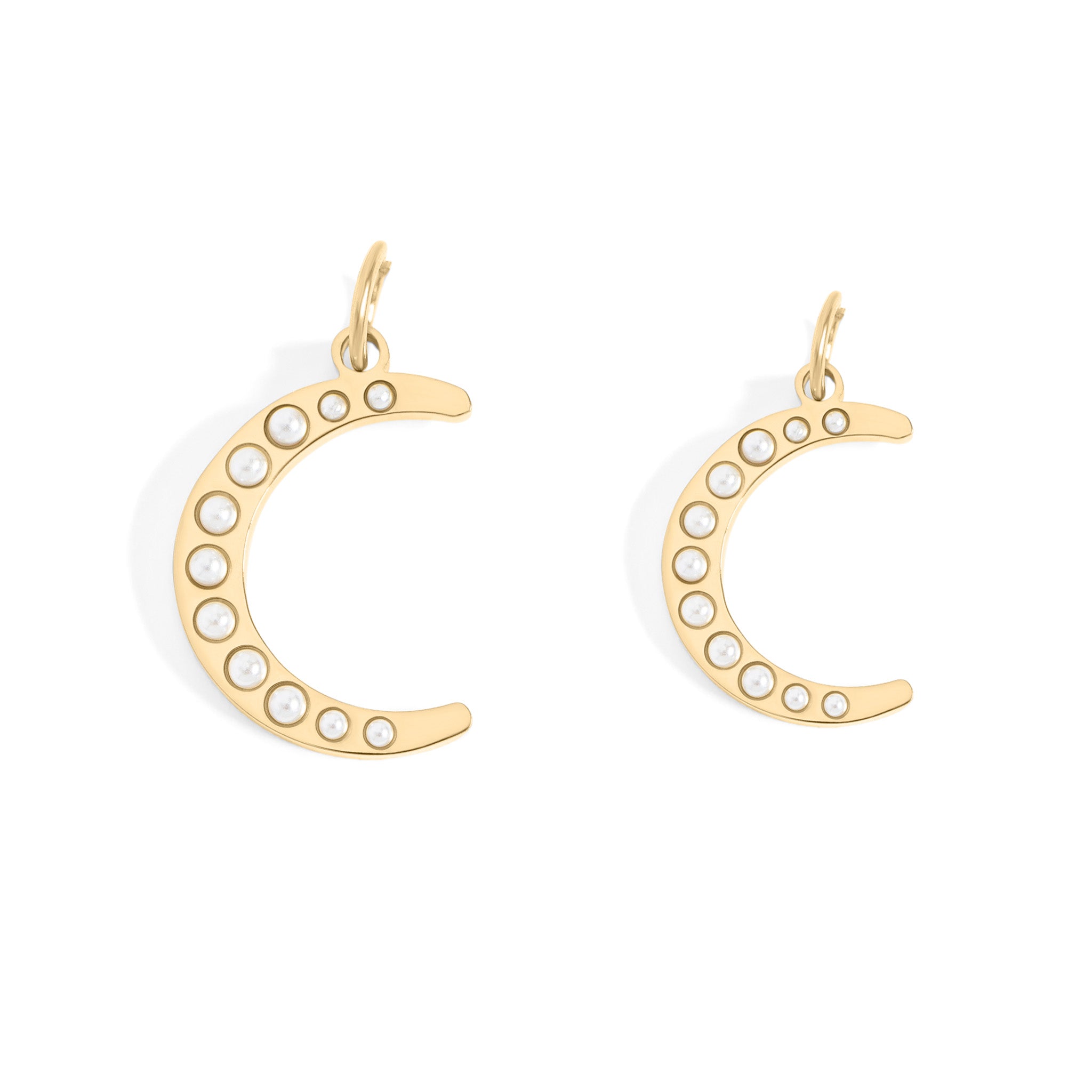 Gold Pearl Moon Charm – 18K Gold Pendant | Stainless Steel Crescent Jewelry