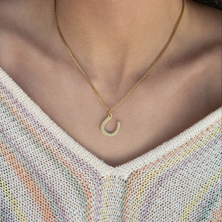Pearl Horseshoe Charm – Gold PVD Coated Stainless Steel Luck Pendant