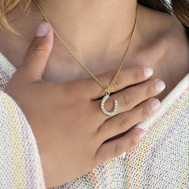 Pearl Horseshoe Charm – Gold PVD Coated Stainless Steel Luck Pendant