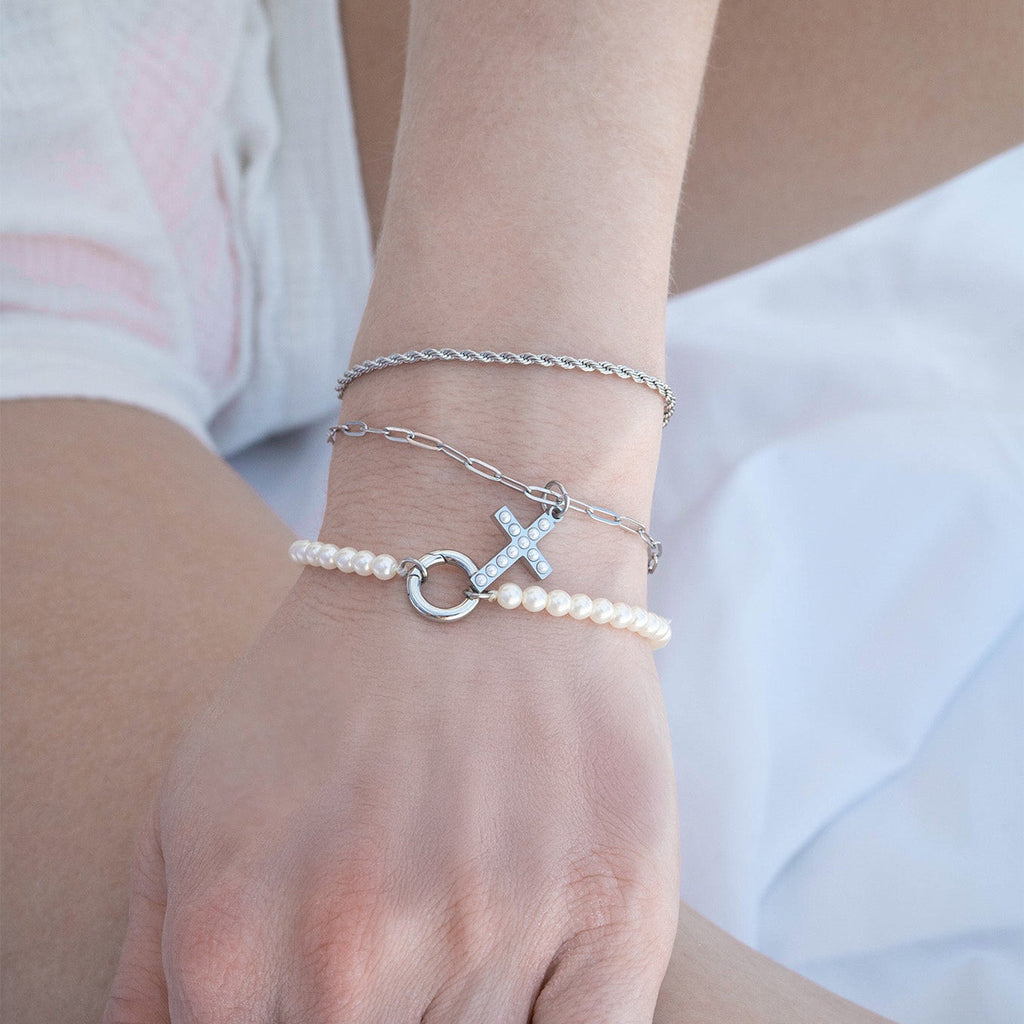 Gold Pearl Cross Charm – 18K Gold PVD Stainless Steel Hypoallergenic Jewelry