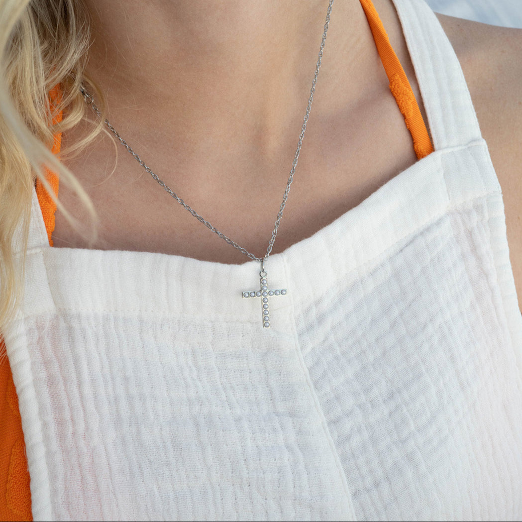 Gold Pearl Cross Charm – 18K Gold PVD Stainless Steel Hypoallergenic Jewelry