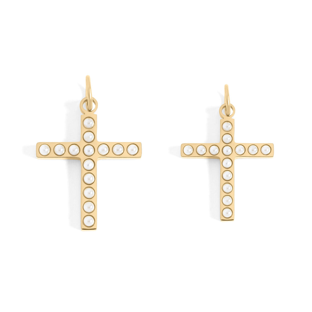 Gold Pearl Cross Charm – 18K Gold PVD Stainless Steel Hypoallergenic Jewelry