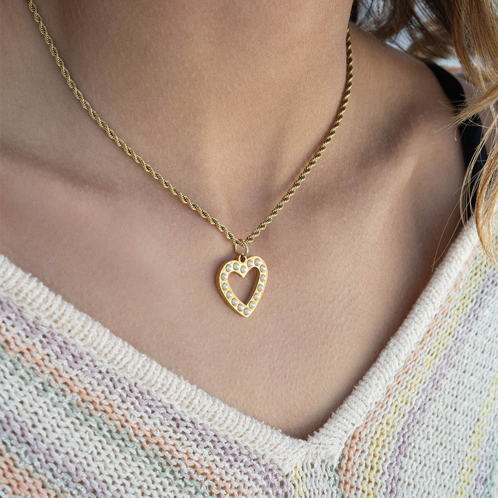 18K Gold Pearl Charm – Heart Shaped PVD Coated Stainless Steel Pendant