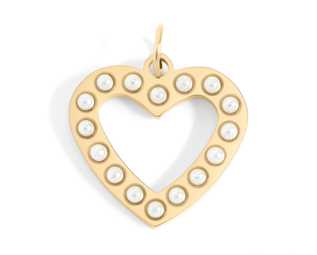 18K Gold Pearl Charm – Heart Shaped PVD Coated Stainless Steel Pendant