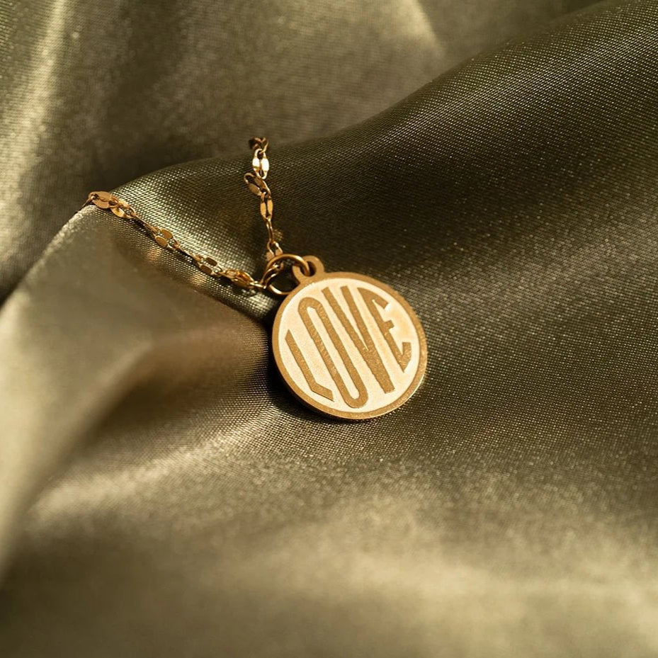 18K Gold Love Charm – Round Gold Pendant | PVD Coated Jewelry Accessory