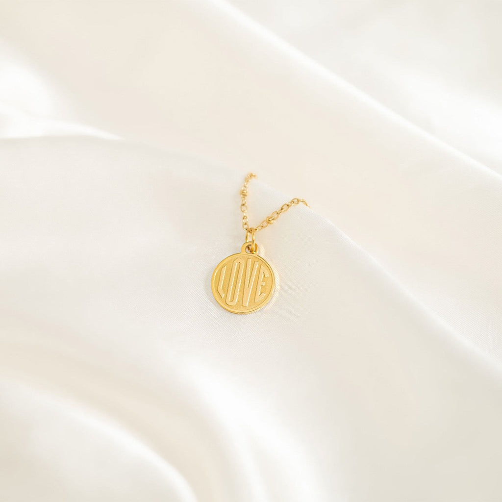18K Gold Love Charm – Round Gold Pendant | PVD Coated Jewelry Accessory